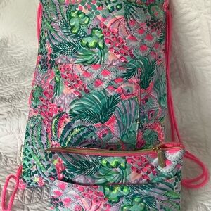 Lilly Pulitzer Pink and Green Tropical Backpack Set